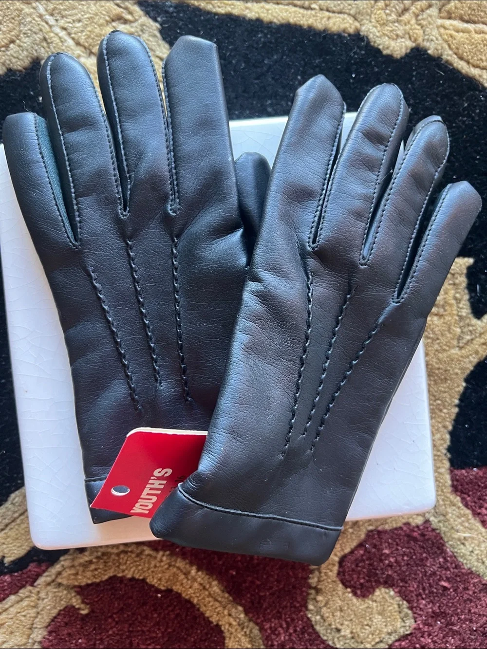 Youth Teen Boy’s Black Vegan Faux Leather Lined Dress Gloves Age 13 - 17 NEW L